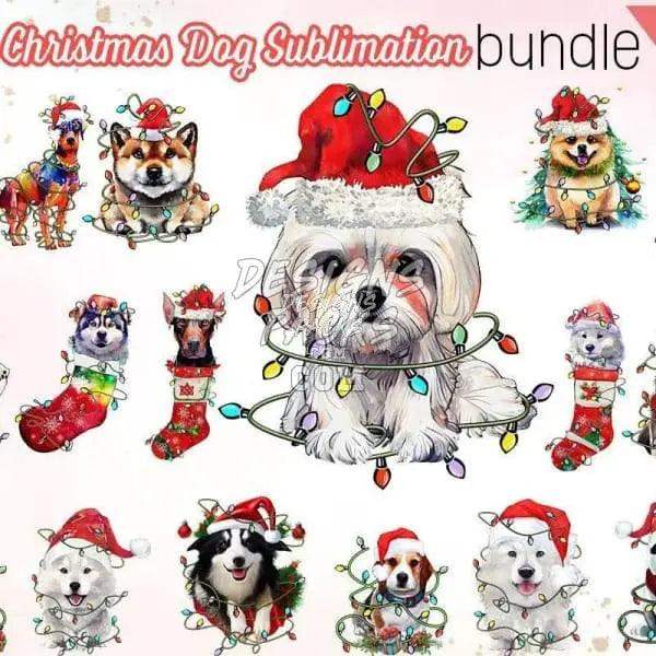 Christmas dog sublimation bundle with festive designs for DTF/DTG and embroidery