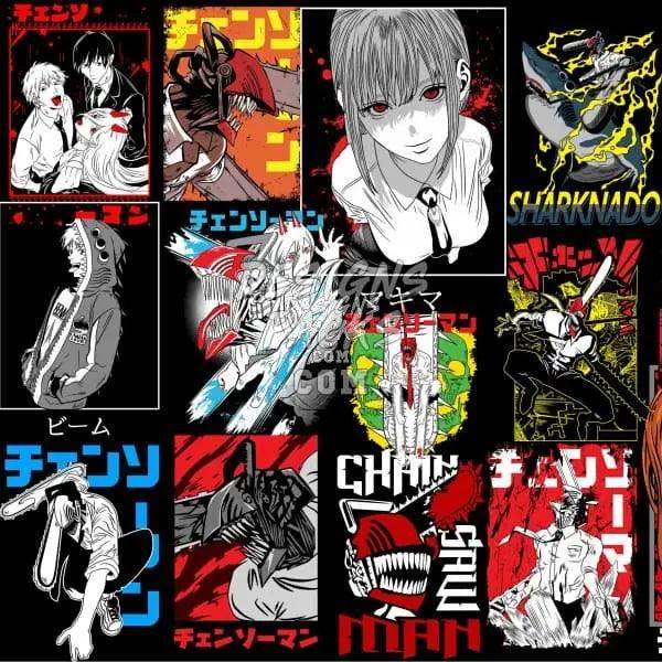 Anime-inspired DTF/DTG designs with bold characters and vibrant colors for t-shirts and merch