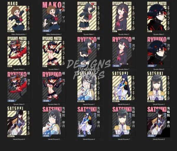 20 Kill la Kill Anime Designs Bundle PNG designspacks