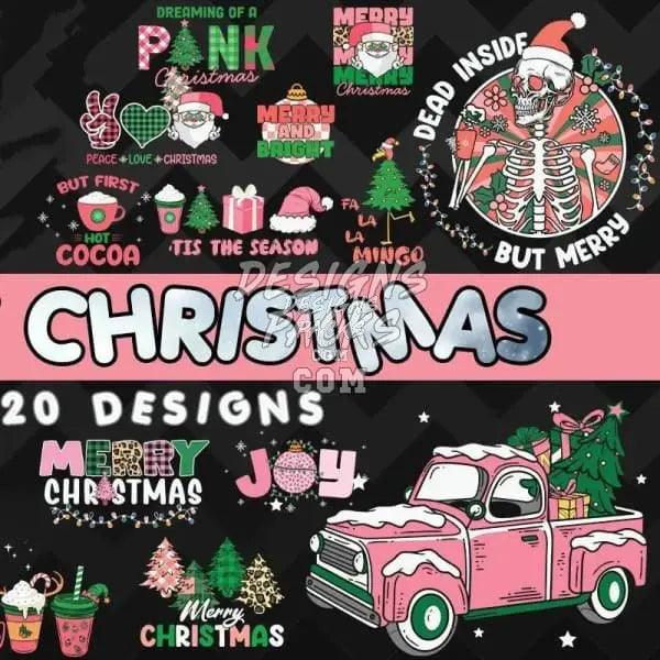 20 Pink Christmas v2 Designs Bundle PNG designspacks