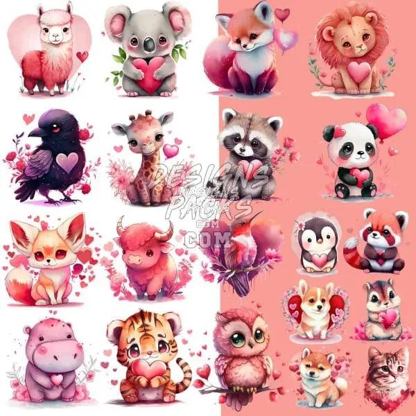 20 Valentine's Day Animals cute Designs Bundle PNG designspacks