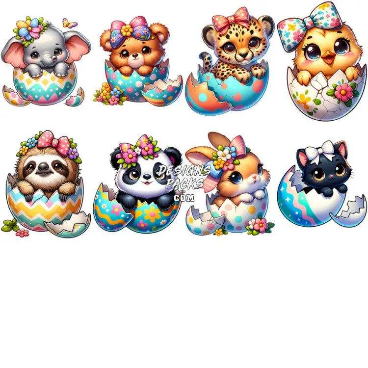 20 Animals Easter Eggshell Designs Bundle Png