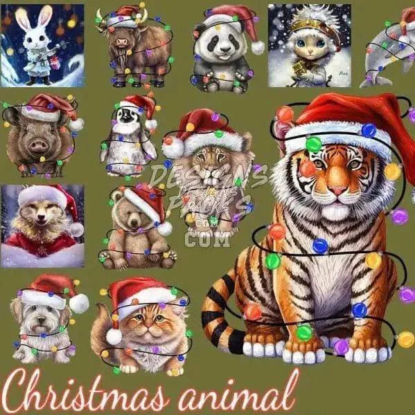 20 Christmas Animals v1 Designs Bundle PNG