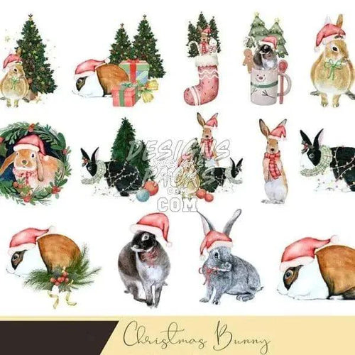 20 Christmas rabbit Designs Bundle PNG