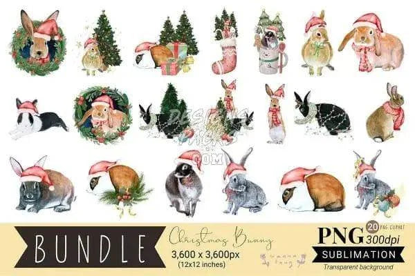 20 Christmas rabbit Designs Bundle PNG