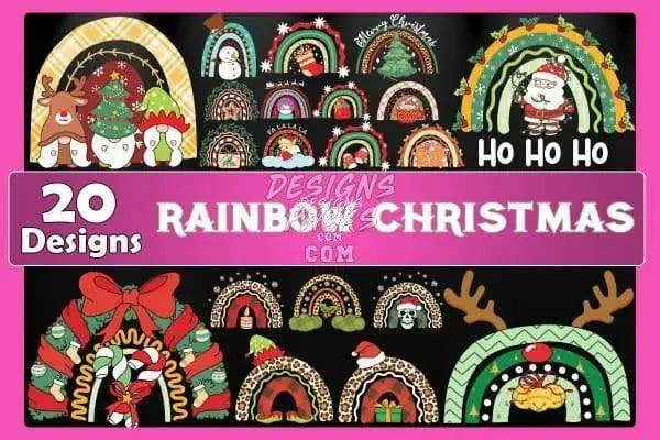 20 Christmas Rainbow Designs Bundle PNG