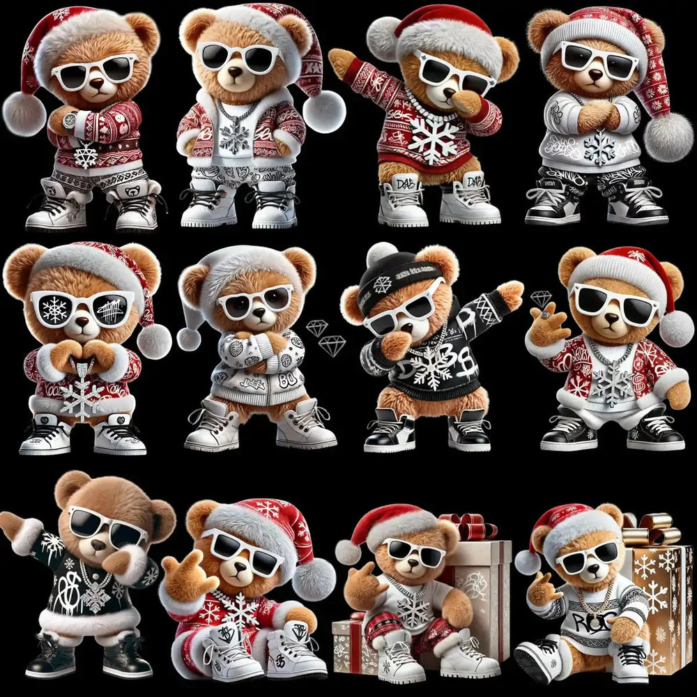 20 Christmas Teddy Bear Designs Bundle PNG
