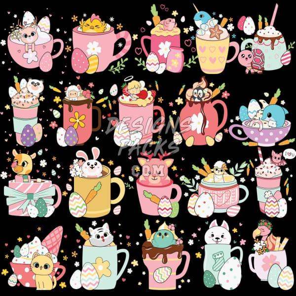 Cute Easter mugs with bunnies, chicks, eggs & sweets — perfect for DTF, DTG, embroidery designs