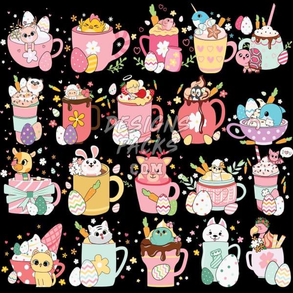 20 Easter Cute Animals Drinks Cups Designs Bundle PNG SVG designspacks