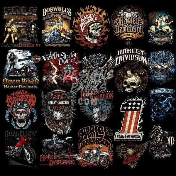 20 Halftone Motorcycle Harley Davidson V1 Designs Bundle PNG