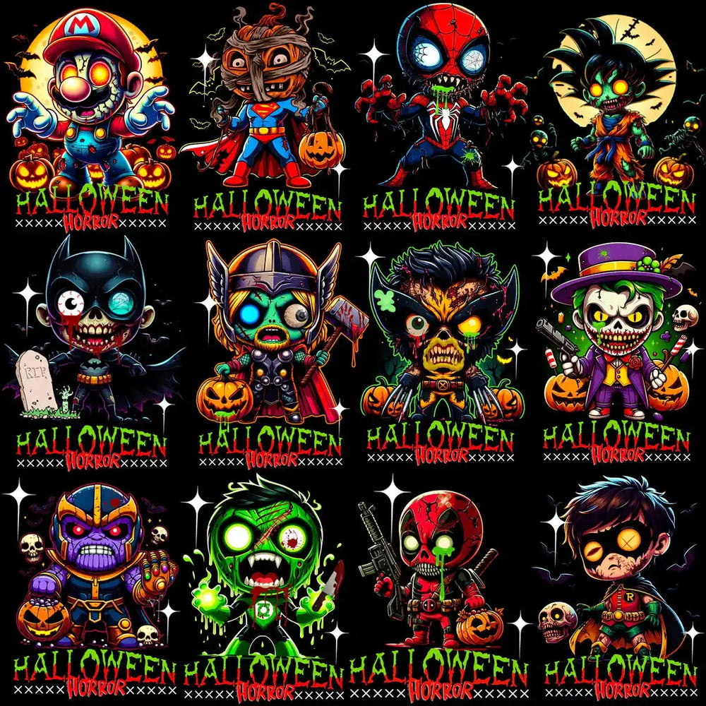 20 Horror Pop Culture Zombies Halftone Designs Bundle PNG