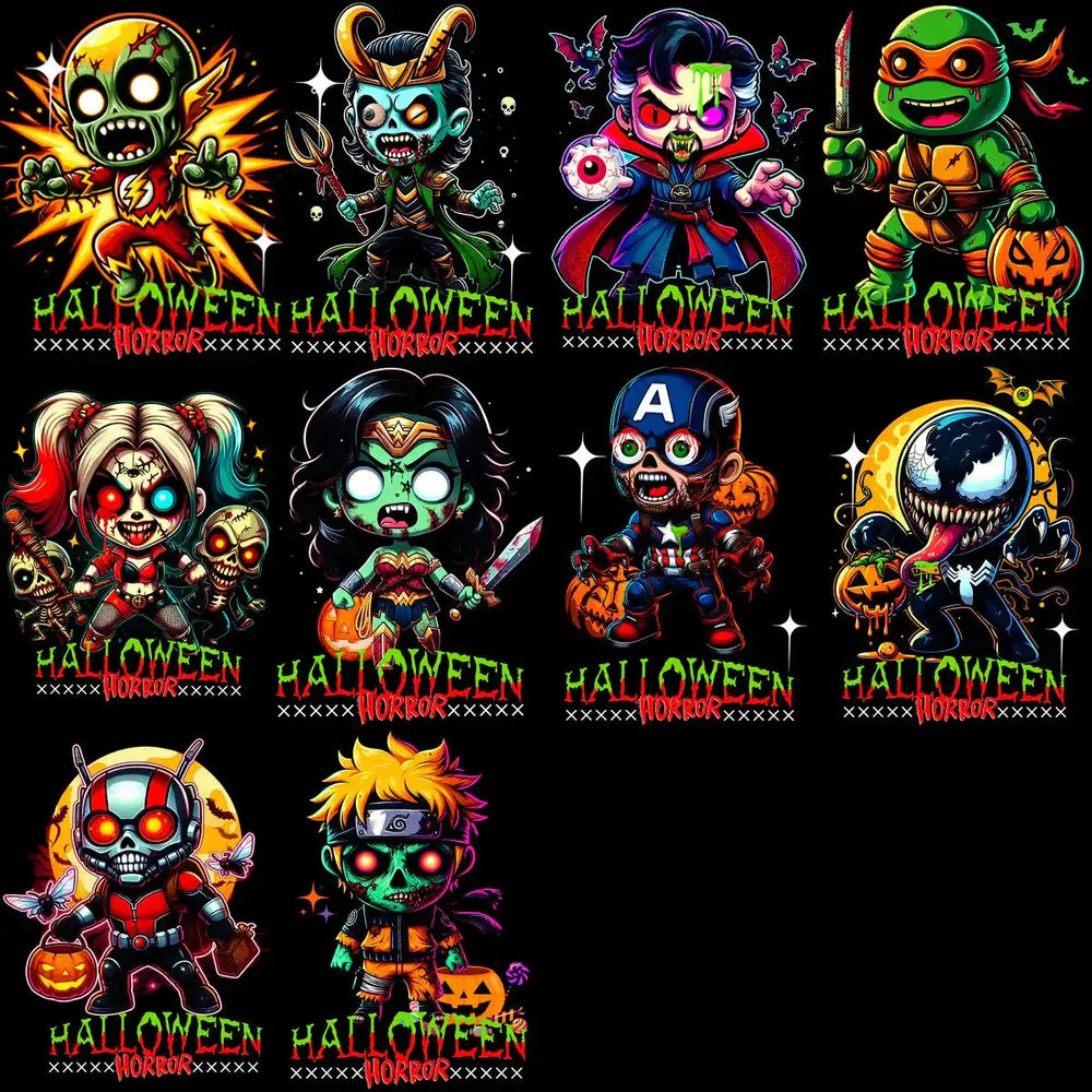 20 Horror Pop Culture Zombies Halftone Designs Bundle PNG