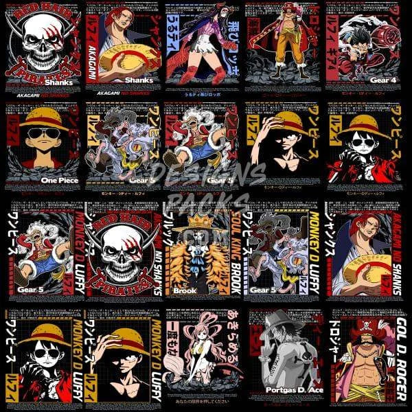 20 One Piece Japan Style Designs Bundle PNG PSD