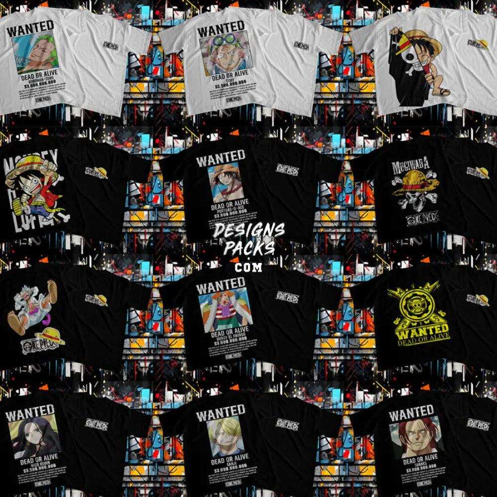 20 One Piece Wanted Streetwear Designs Bundle Png + Psd