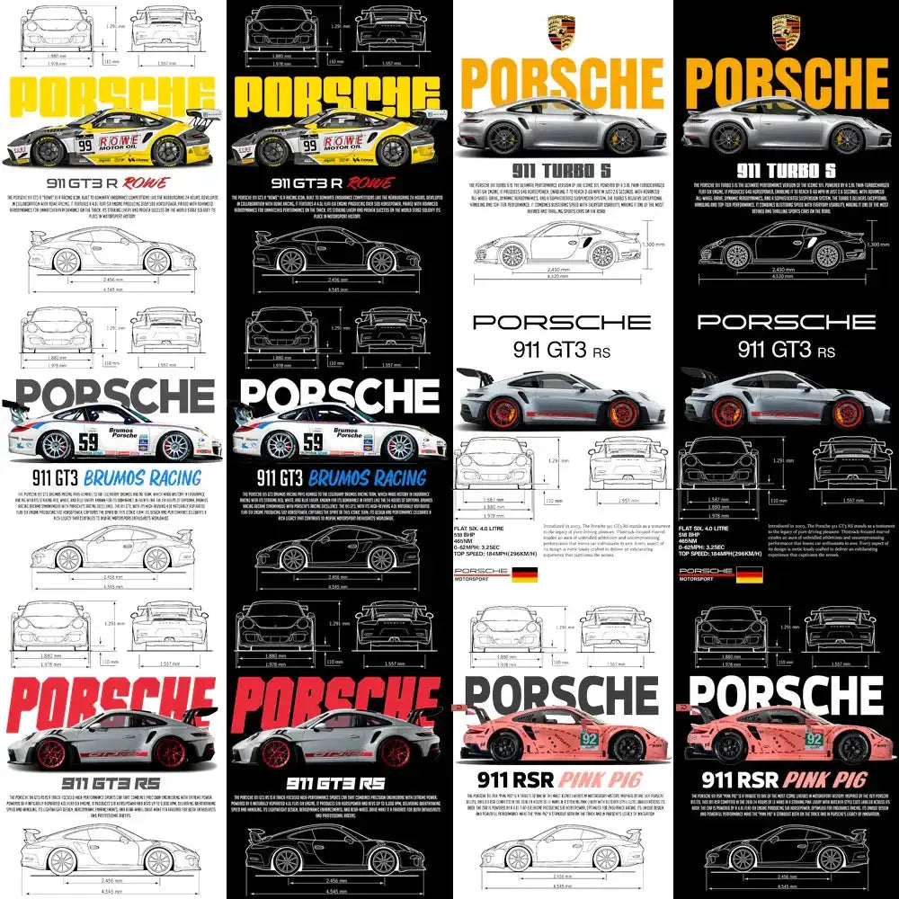 20 Porsche Cars Streetwear Dual Colors Designs Bundle PNG