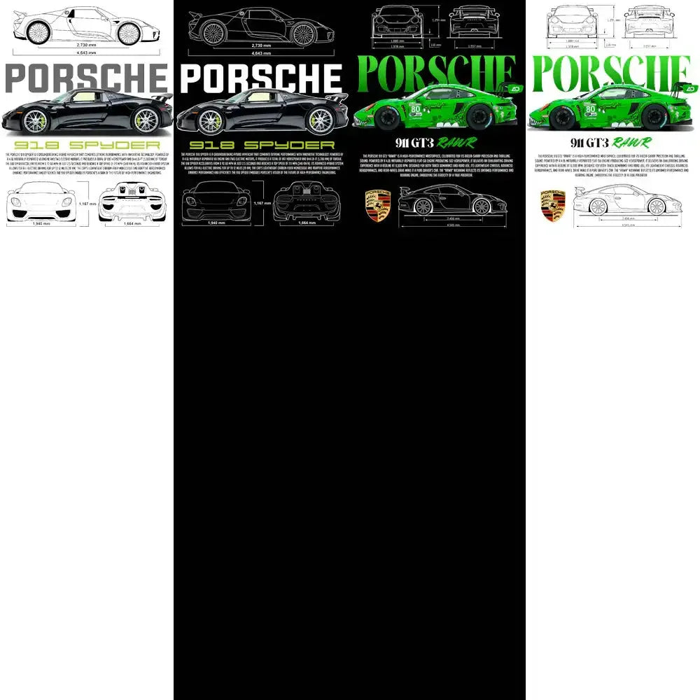 20 Porsche Cars Streetwear Dual Colors Designs Bundle PNG
