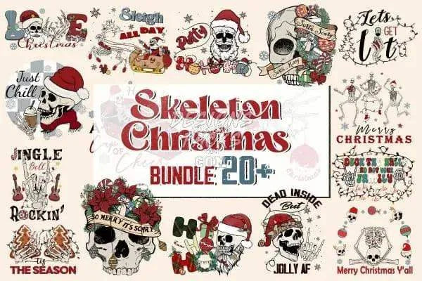 20 Skeleton Christmas v2 Designs Bundle PNG