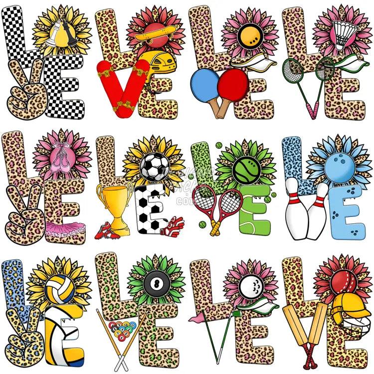 20 Valentine Love Sunflower Sports Designs Bundle Png