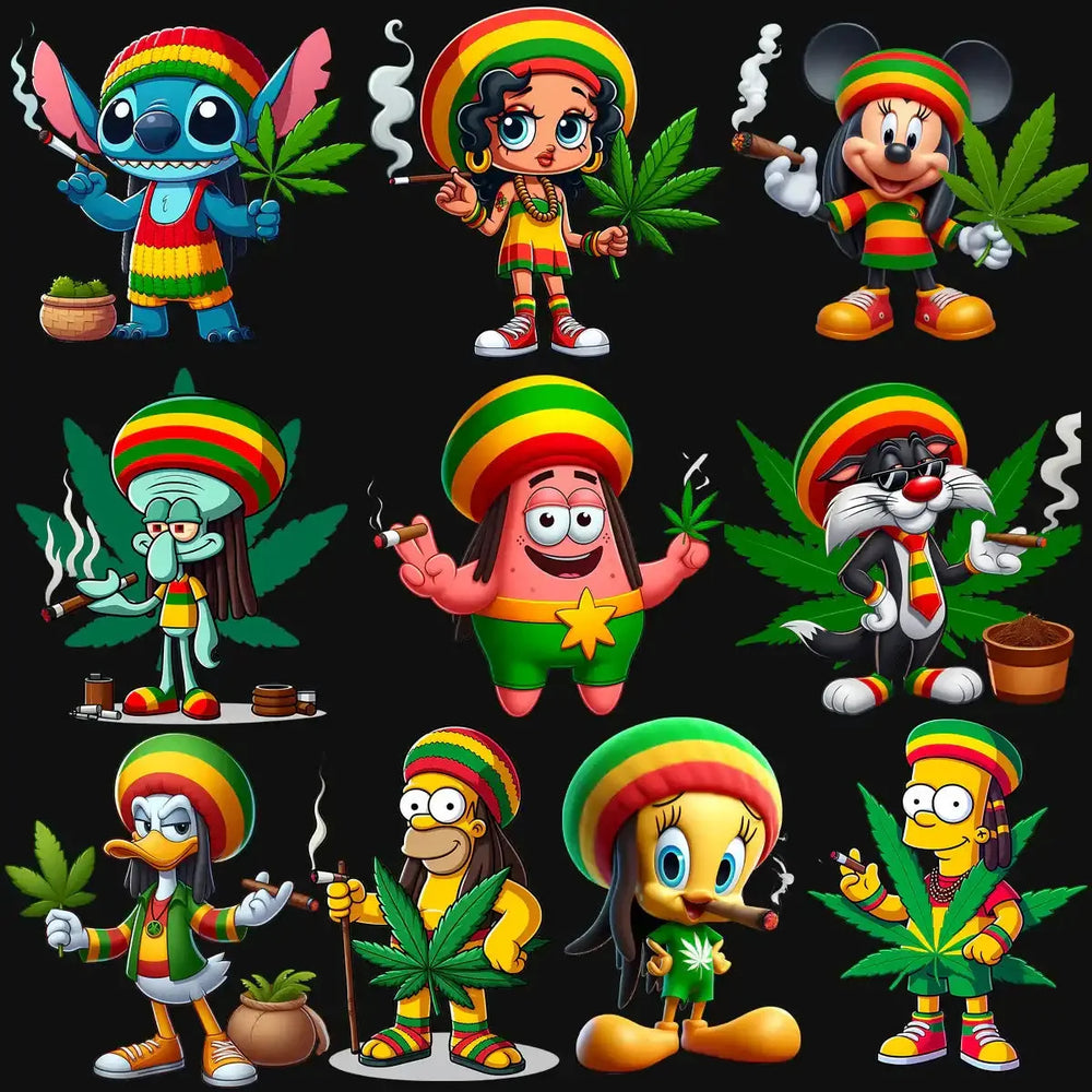 20 Weed Cartoons Rasta Dope 420 Cannabis Marijuana Designs Bundle PNG