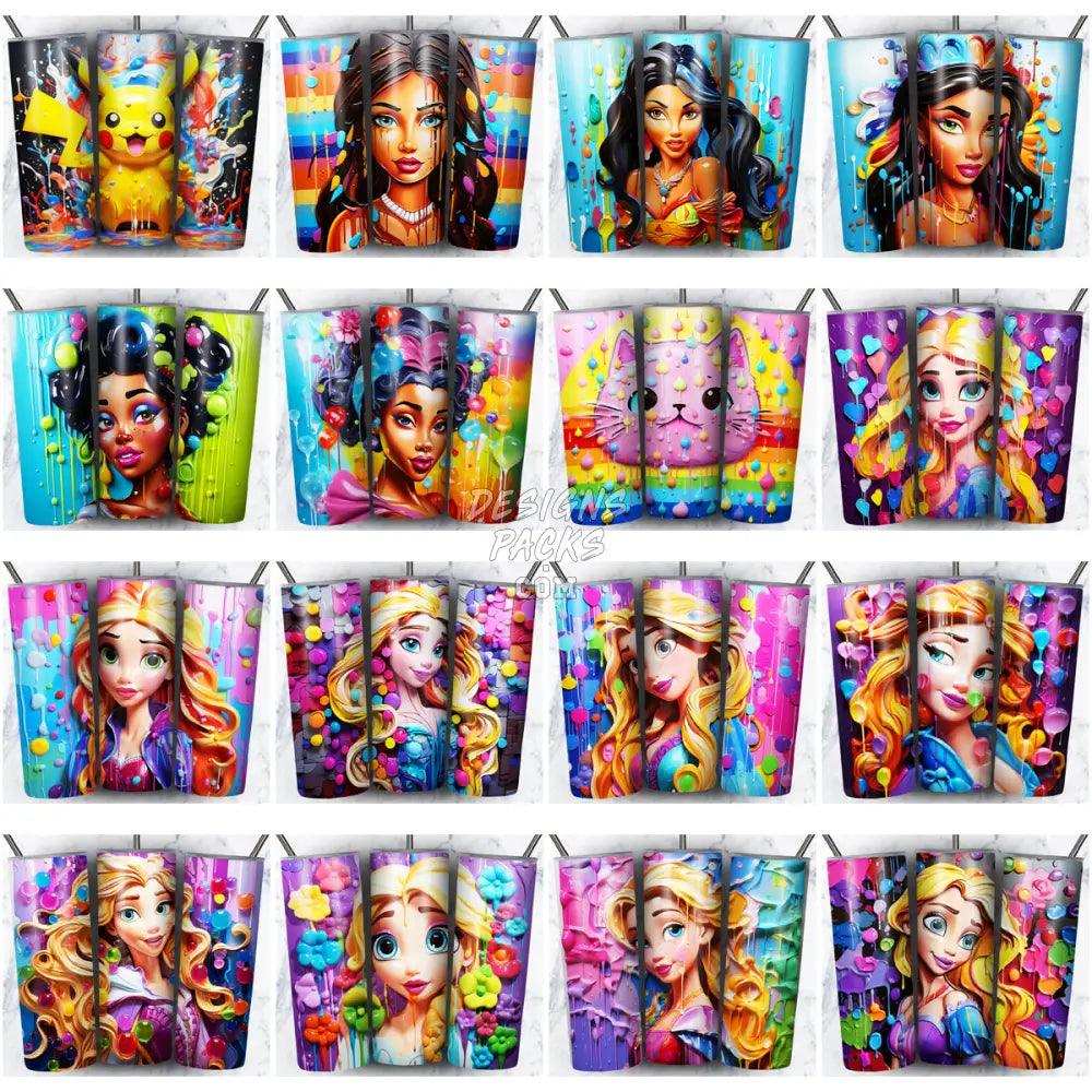 200 Cartoon Mix Paint Tumbler Wrap Bundle Jpg