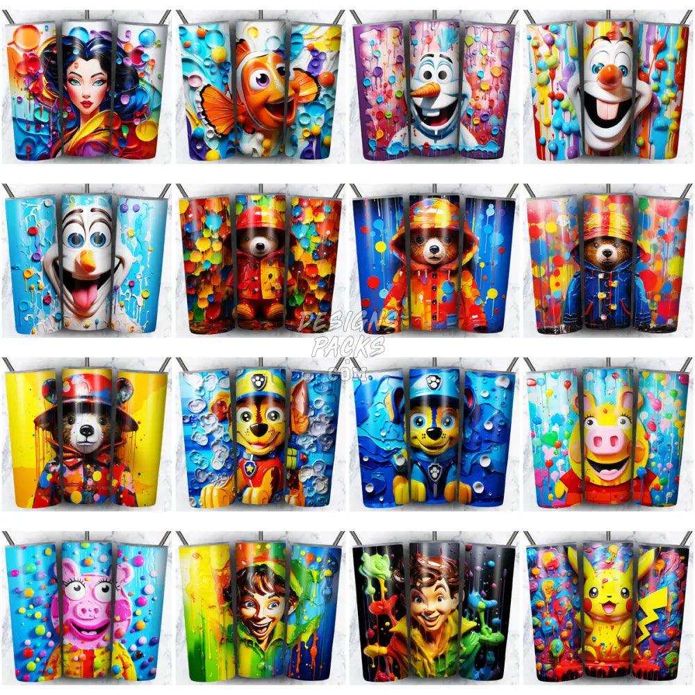 200 Cartoon Mix Paint Tumbler Wrap Bundle Jpg