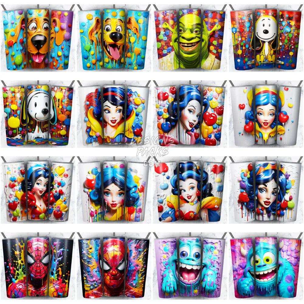 200 Cartoon Mix Paint Tumbler Wrap Bundle Jpg