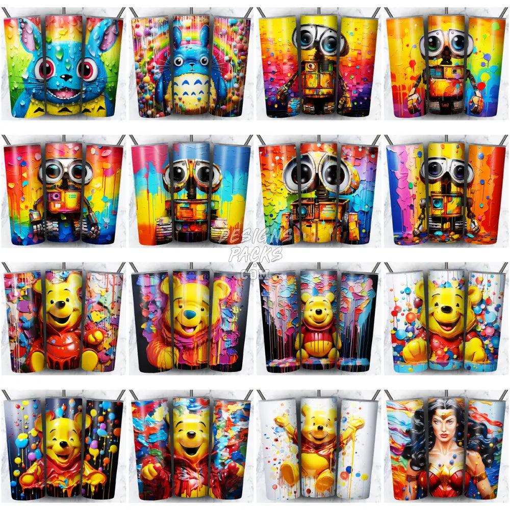 200 Cartoon Mix Paint Tumbler Wrap Bundle Jpg