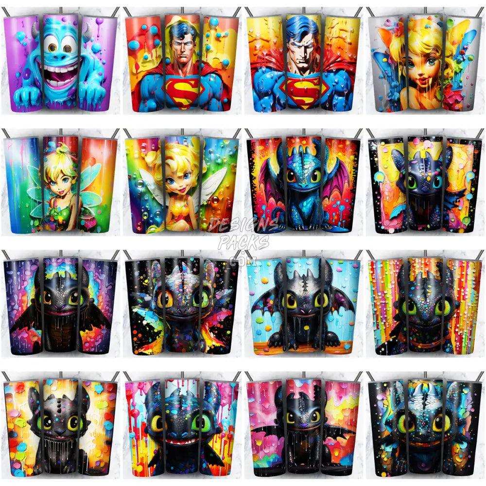 200 Cartoon Mix Paint Tumbler Wrap Bundle Jpg