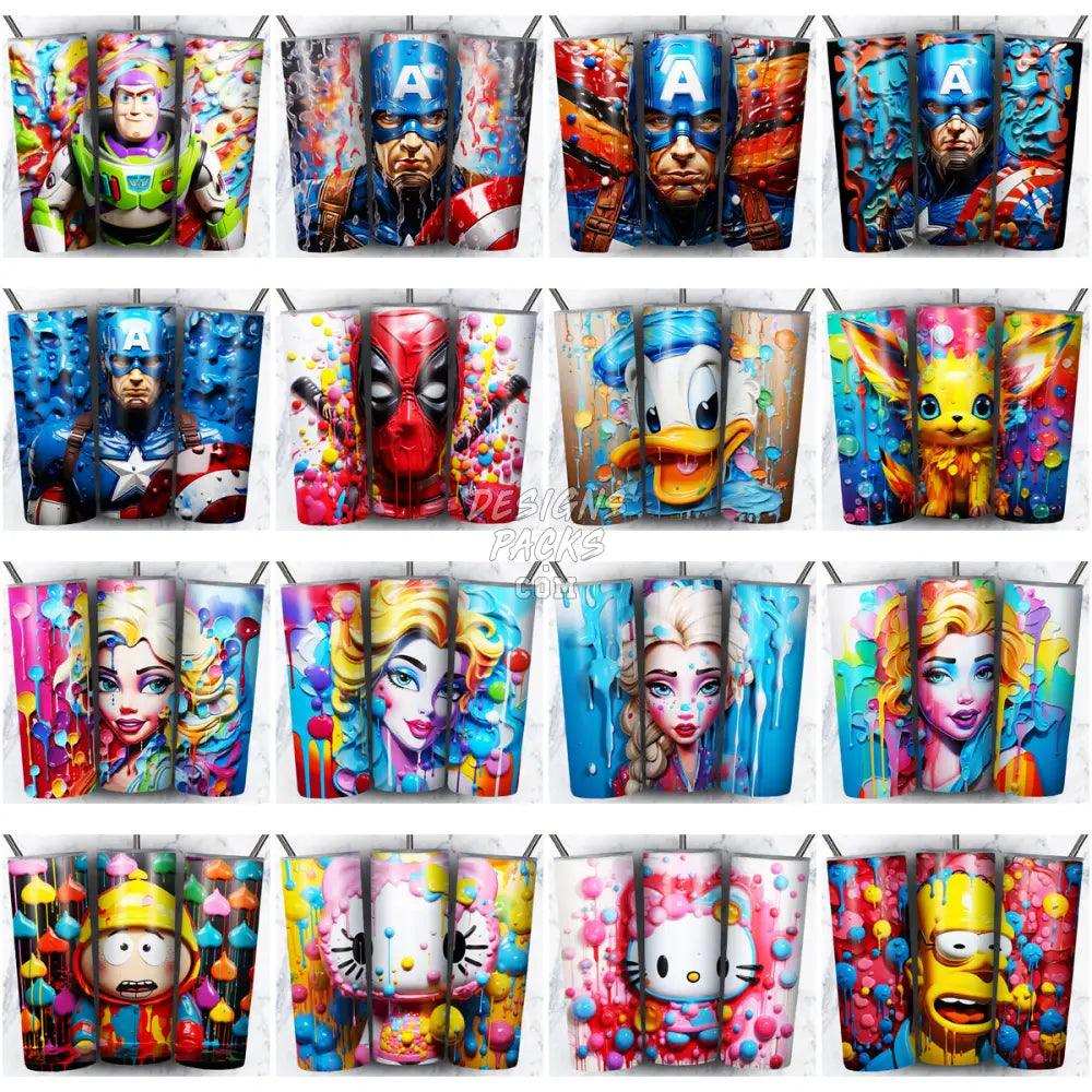 200 Cartoon Mix Paint Tumbler Wrap Bundle Jpg