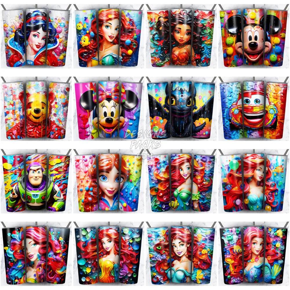 200 Cartoon Mix Paint Tumbler Wrap Bundle Jpg