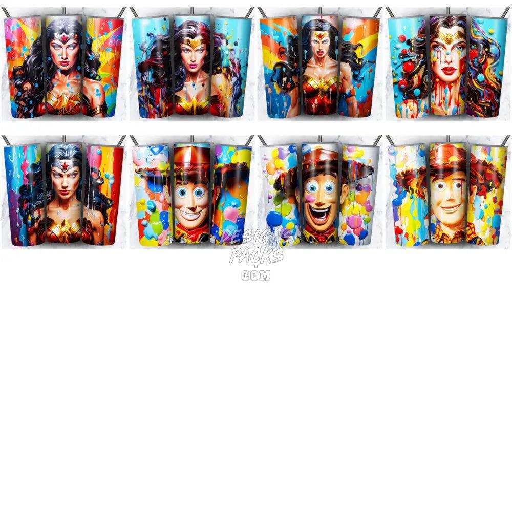 200 Cartoon Mix Paint Tumbler Wrap Bundle Jpg
