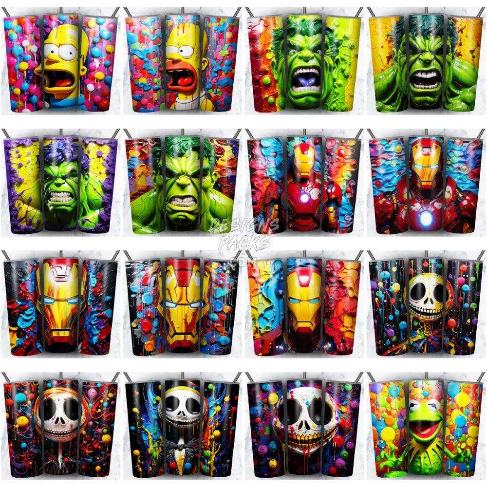 200 Cartoon Mix Paint Tumbler Wrap Bundle Jpg