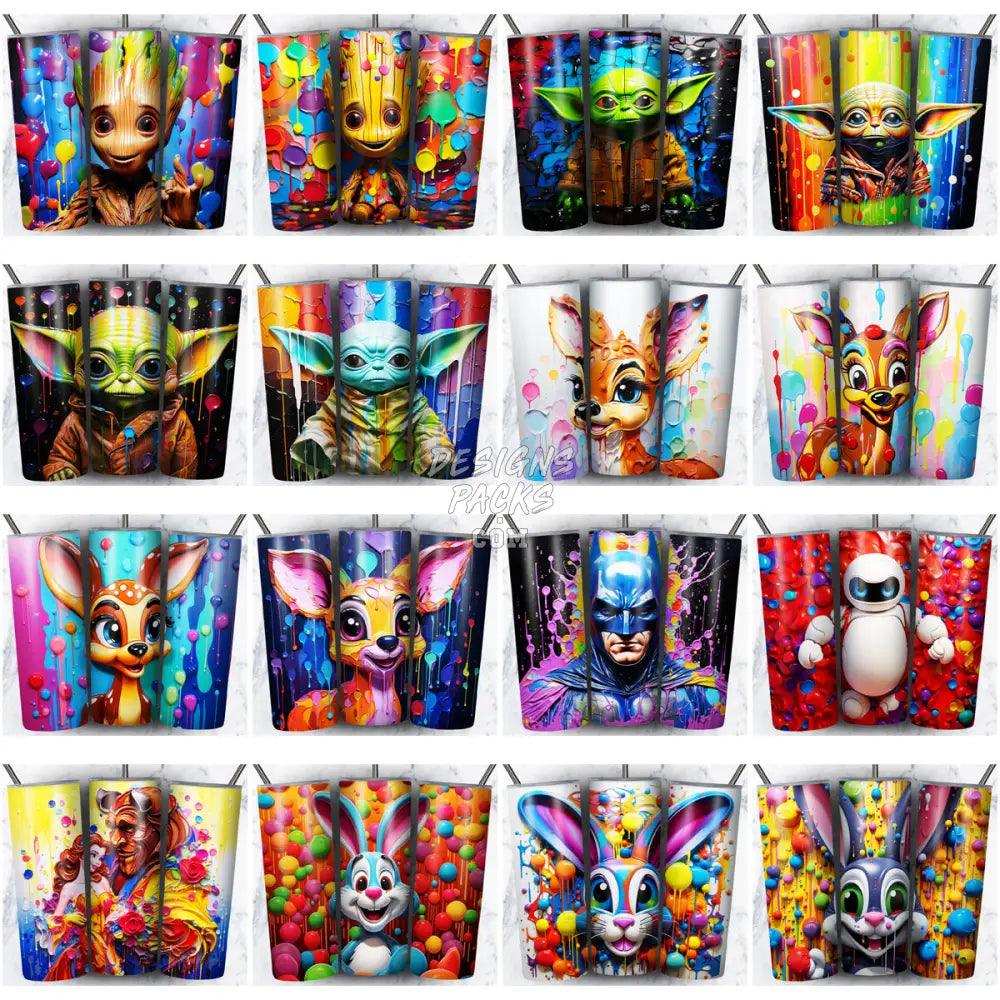 200 Cartoon Mix Paint Tumbler Wrap Bundle Jpg