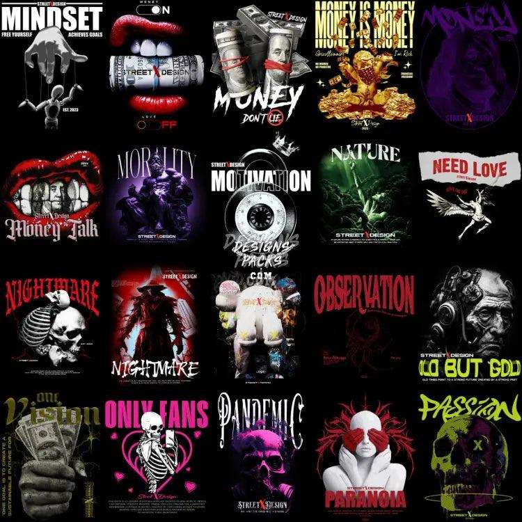 200 Mixed Streetwear Designs Bundle Png + Psd