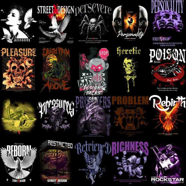 200 Mixed Streetwear Designs Bundle Png + Psd