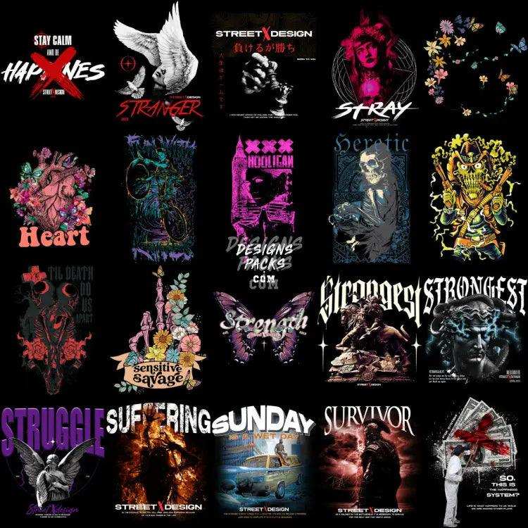 200 Mixed Streetwear Designs Bundle Png + Psd