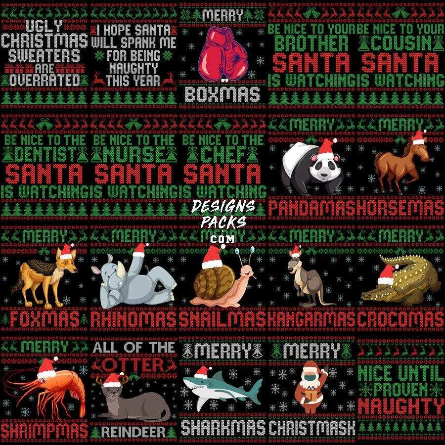 200 Mixed Ugly Sweater Christmas Designs Bundle PNG