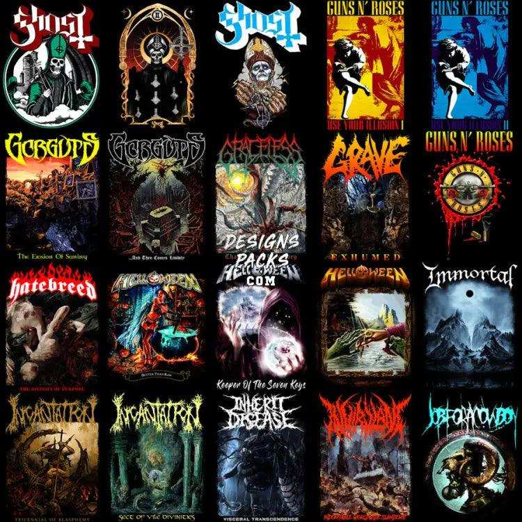 200 Rock Heavy Metal V5 Halftone Designs Bundle Png