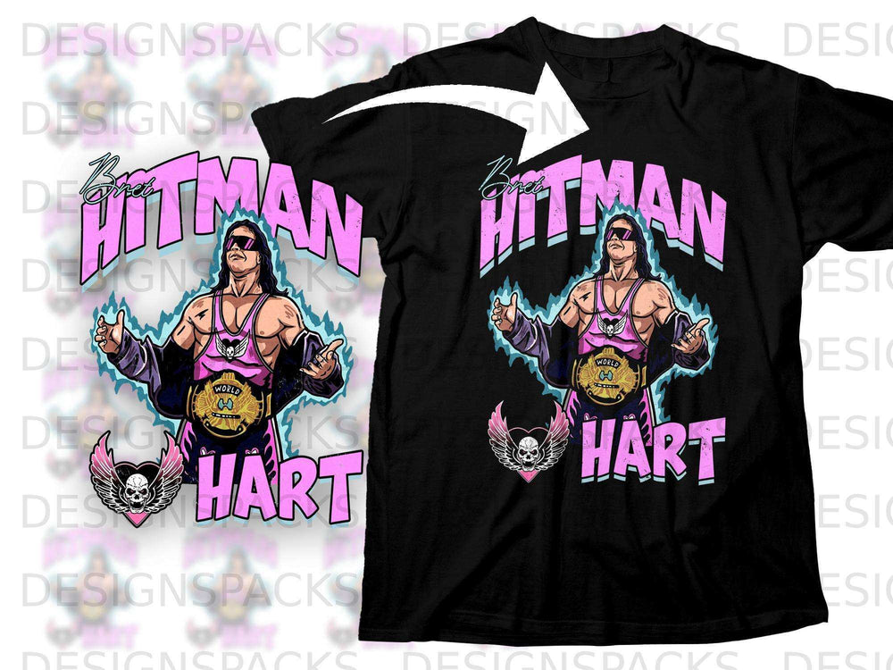 Bret "The Hitman" Hart wrestling t-shirt design with signature logo.
