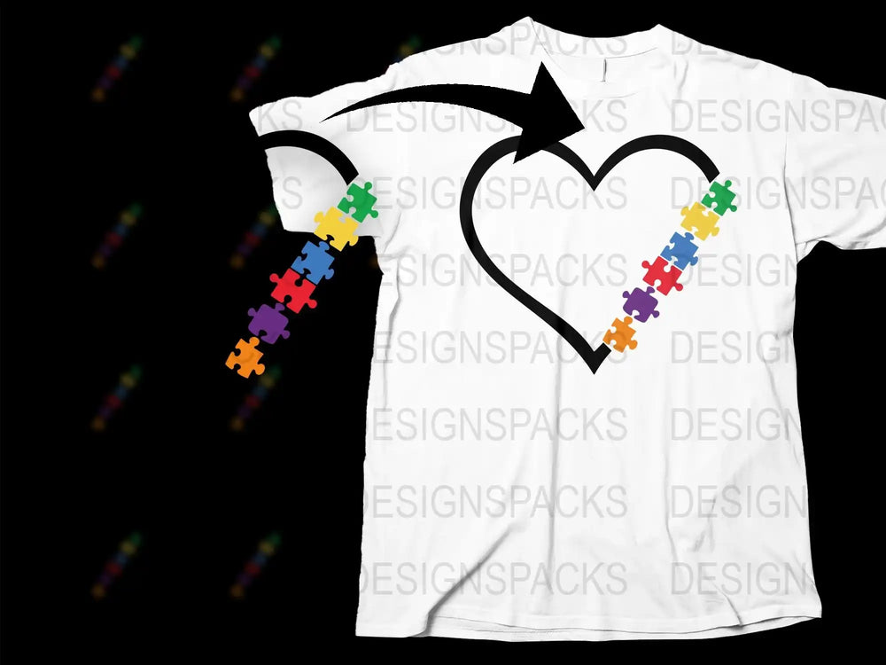 Autism Awareness T-Shirt, Colorful Puzzle Pieces, Heart Shaped Design, Unisex Adult Fashion Tee