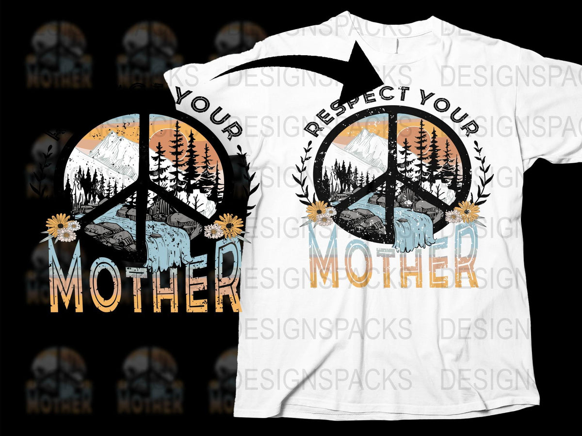 Respect Your Mother Earth Day T-Shirt, Peace Sign Nature Graphic Tee, Eco-Friendly Apparel, Unisex Fashion