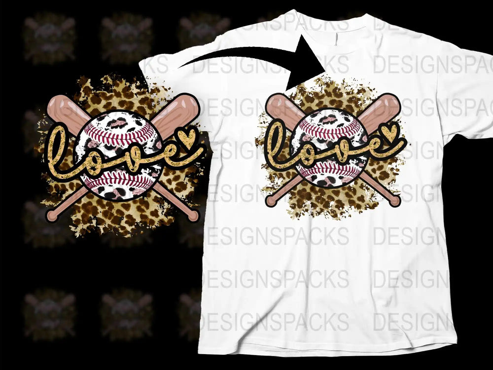 Love Baseball T-Shirt, Leopard Print, Sports Graphic Tee, Softball Mom, Casual Summer Fashion, Women's Baseball Shirt