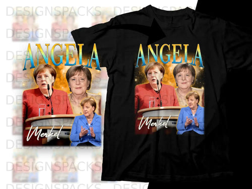 T-shirt with a collage of Angela Merkel, text 