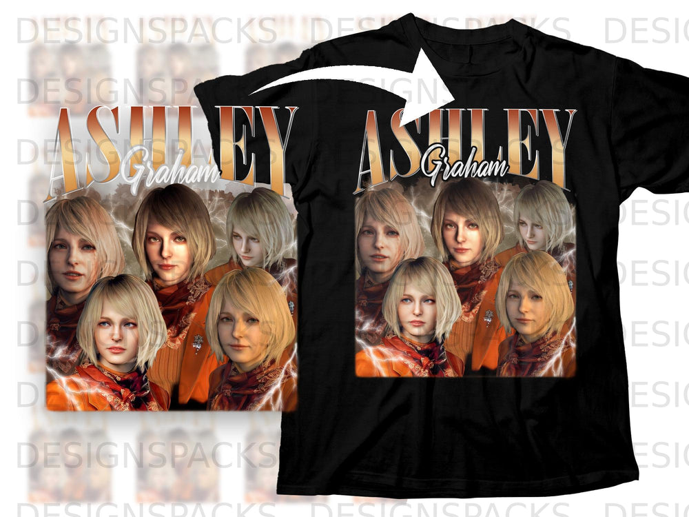 Black t-shirt with "Ashley Graham" text and multiple portraits of Ashley Graham.