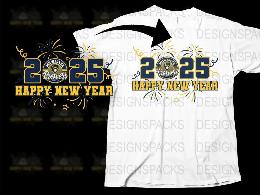 2025 Happy New Year Milwaukee Brewers Png Digital Download
