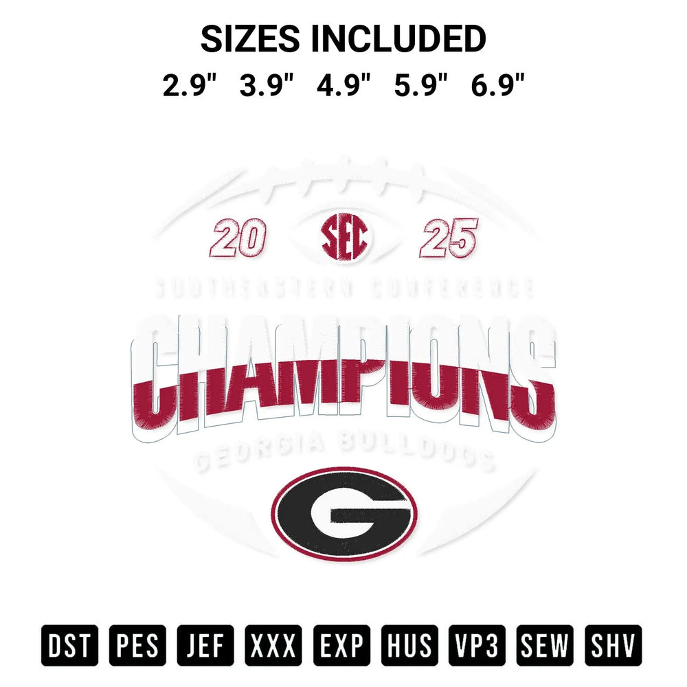 2025 Sec Championship Georgia Bulldogs Embroidery Design