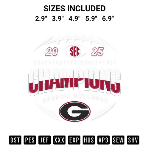 2025 Sec Championship Georgia Bulldogs Embroidery Design