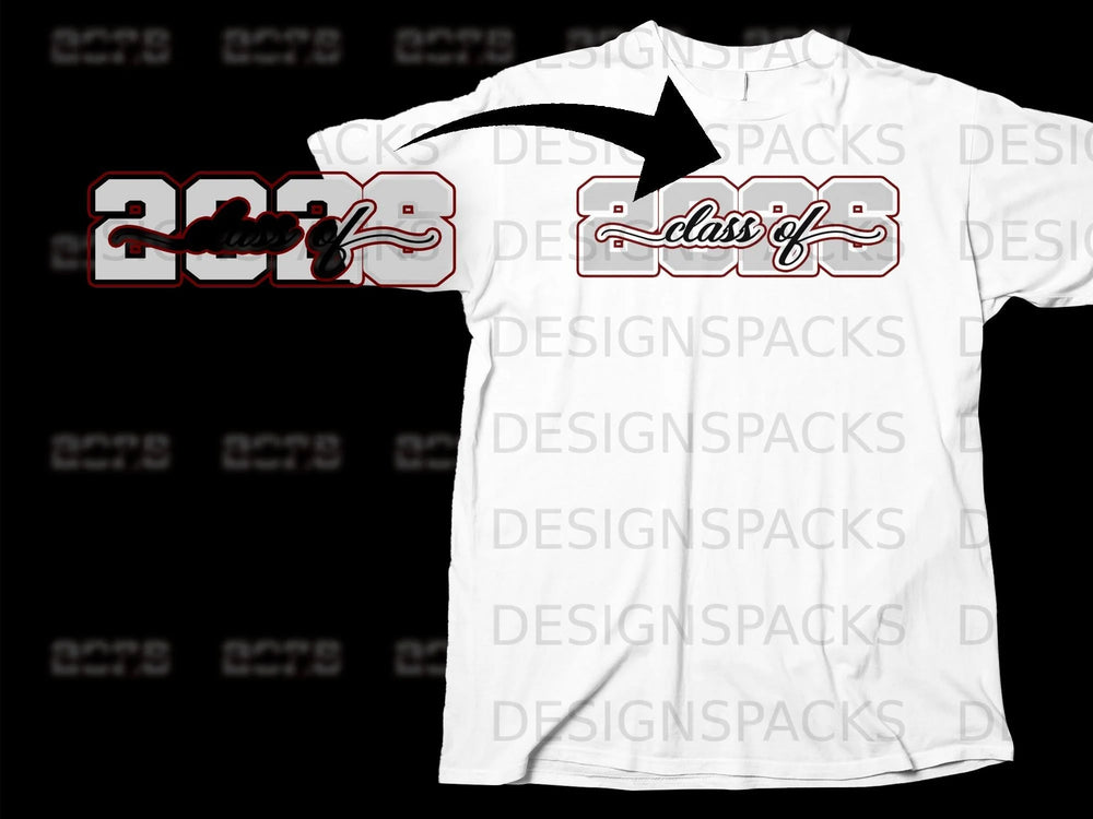 White t-shirt with gray and red "Class of 2023" graphic.