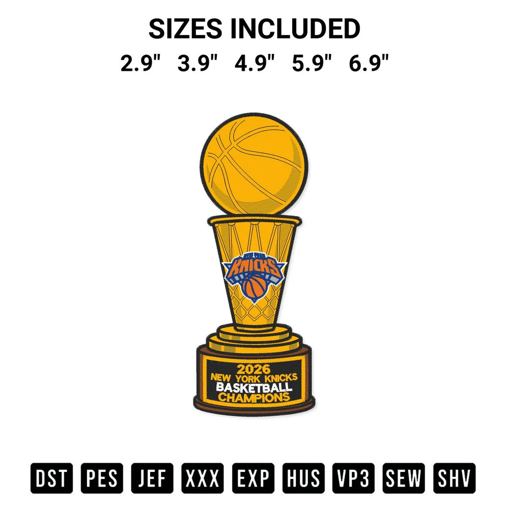 2026 New York Knicks Basketball Champions Trophy Embroidery Design