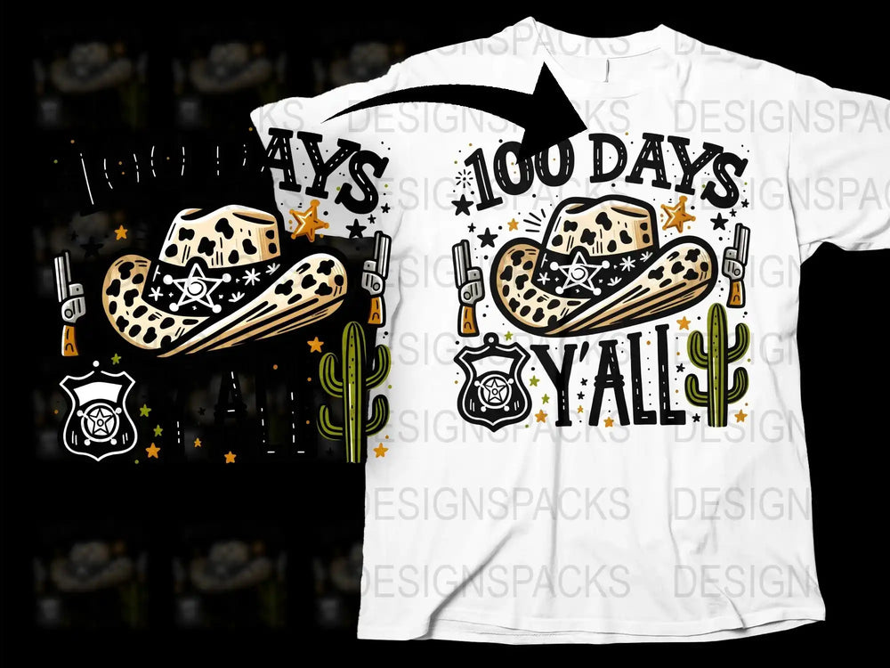 100 Days of School T-Shirt, Cowboy Boots and Hat Design, Kids Western Style Shirt, Celebration Tee, Festive School Event Apparel